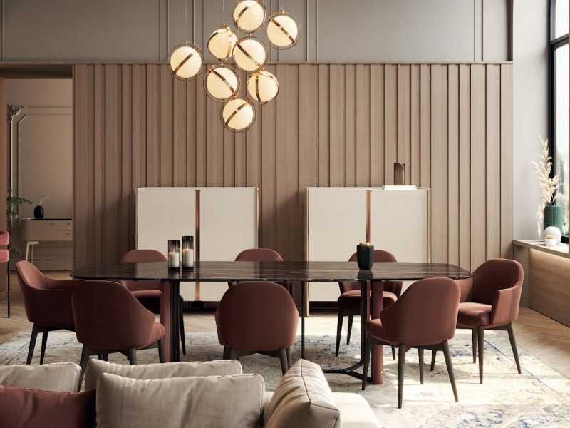 Table à manger avec plateau en marbre et structure en acier - GUADUA