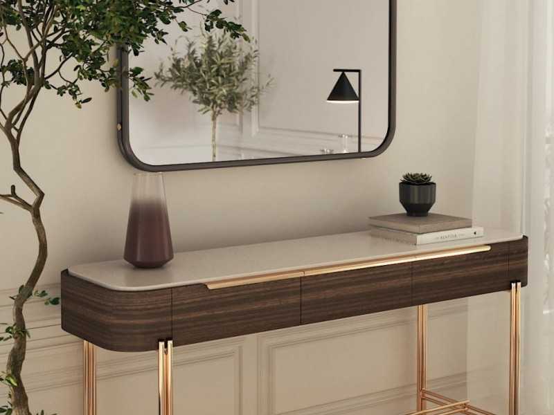 Console design avec plateau en marbre et piètement en acier - GUADUA