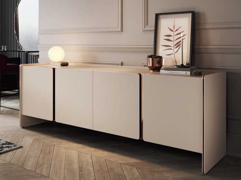 Designer sideboard with marble top and steel details - YIBUTI