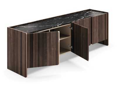 Designer sideboard with marble top and steel details - YIBUTI