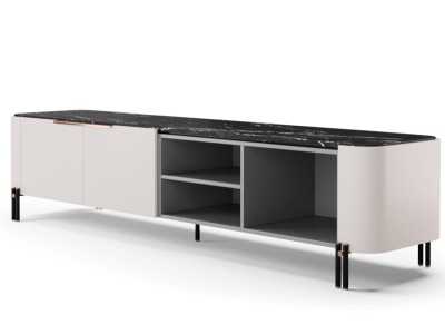 Designer TV cabinet with marble top and steel bases - GUADUA