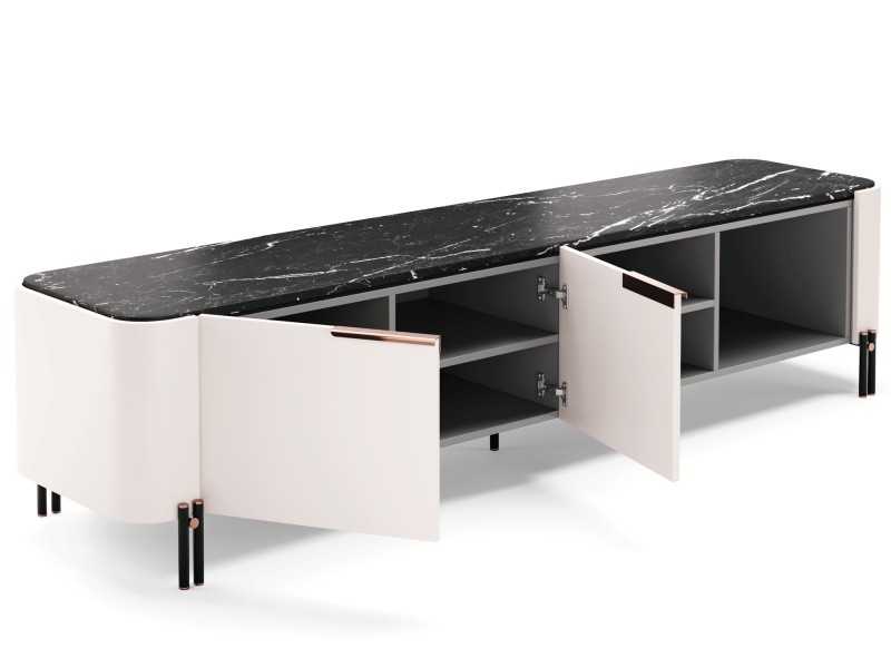 Meuble TV design avec plateau en marbre et piètements en acier - GUADUA