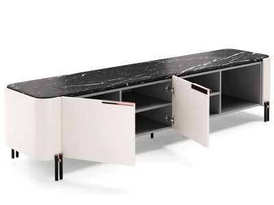 Designer TV cabinet with marble top and steel bases - GUADUA