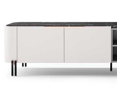 Designer TV cabinet with marble top and steel bases - GUADUA