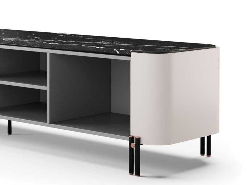 Mueble T.V de diseño con tapa de mármol y bases en acero - GUADUA