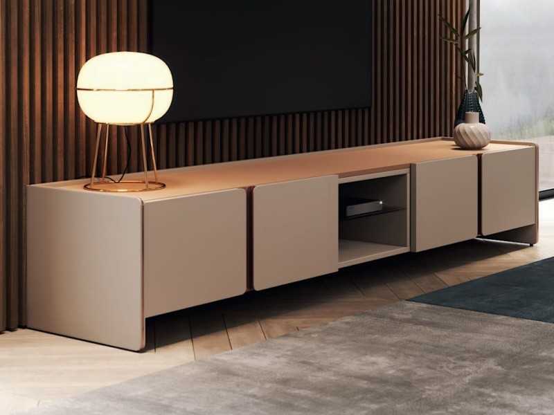 Mueble TV de diseño con tapa de mármol y detalles en acero - YIBUTI