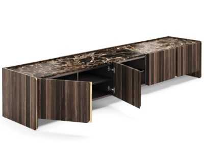 Mueble TV de diseño con tapa de mármol y detalles en acero - YIBUTI