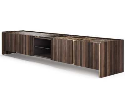 Mueble TV de diseño con tapa de mármol y detalles en acero - YIBUTI