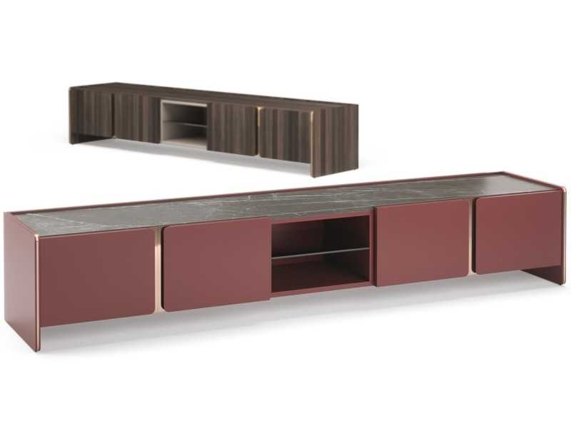 Meuble TV design avec plateau en marbre et détails en acier - YIBUTI