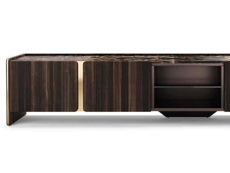 Designer TV cabinet with marble top and steel details - YIBUTI