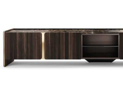 Mueble TV de diseño con tapa de mármol y detalles en acero - YIBUTI