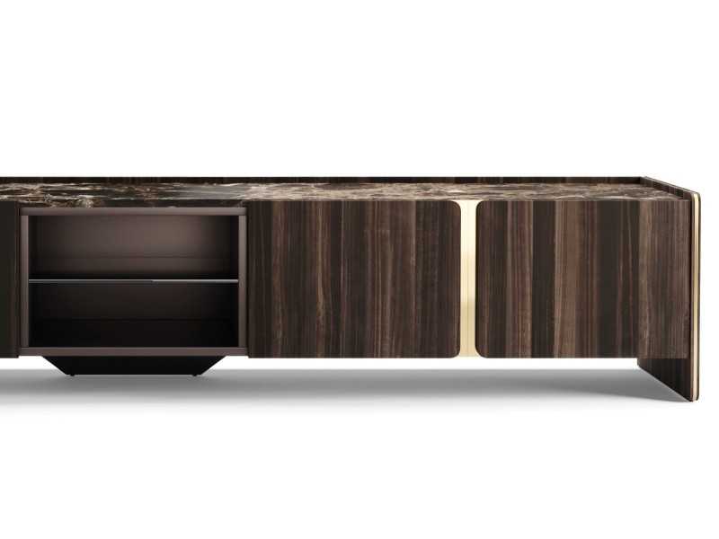 Mueble TV de diseño con tapa de mármol y detalles en acero - YIBUTI