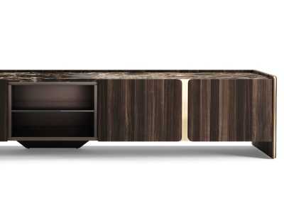 Mueble TV de diseño con tapa de mármol y detalles en acero - YIBUTI