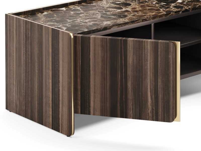 Designer TV cabinet with marble top and steel details - YIBUTI
