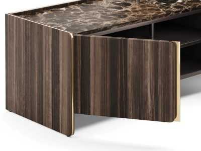 Mueble TV de diseño con tapa de mármol y detalles en acero - YIBUTI