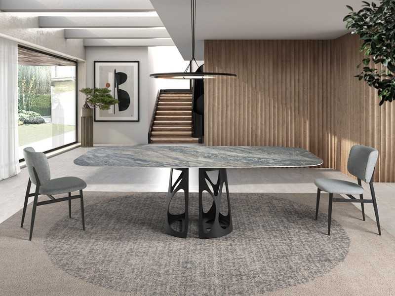 Dining table with porcelain marble top - ANTONELLA