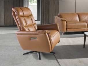 Fauteuil pivotant avec système de relaxation électrique tapissé de cuir véritable - TARENTO