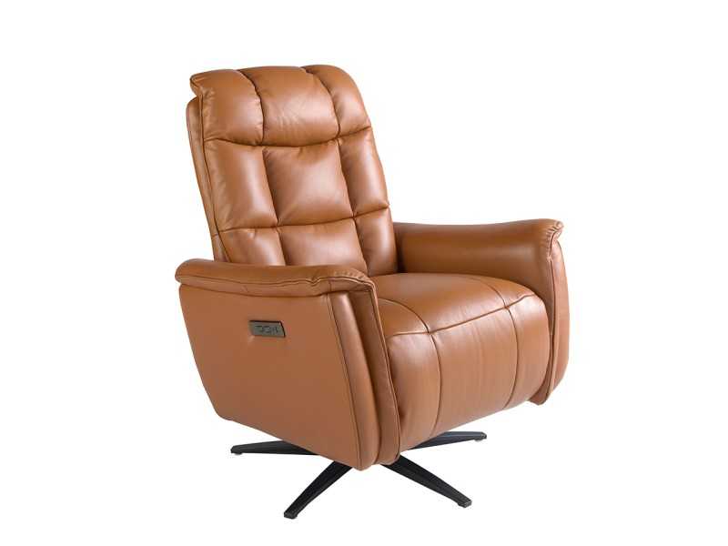 Fauteuil pivotant avec système de relaxation électrique tapissé de cuir véritable - TARENTO