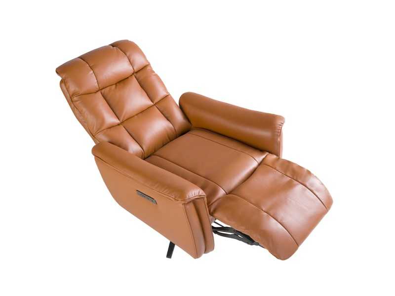 Fauteuil pivotant avec système de relaxation électrique tapissé de cuir véritable - TARENTO