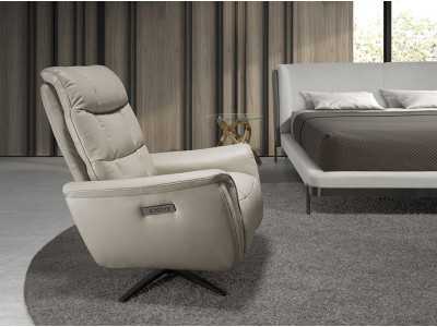 Sillón giratorio con sistema relax eléctrico tapizado en piel - TARENTO