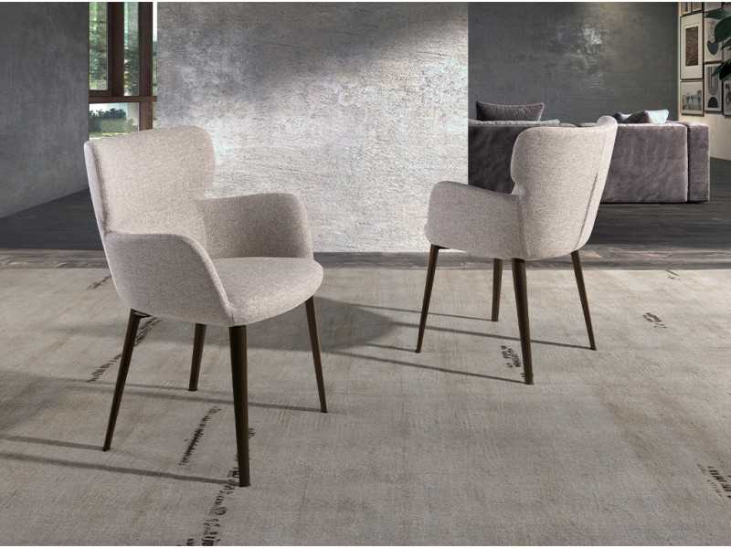 Chair with armrests and legs in brown stainless steel - ORLENA