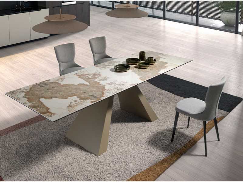 Extendable dining table with ceramic top and steel base - ROSETTA