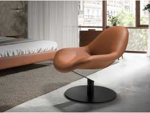 Swivel armchair with matte black lacquered stainless steel base - VOLARE