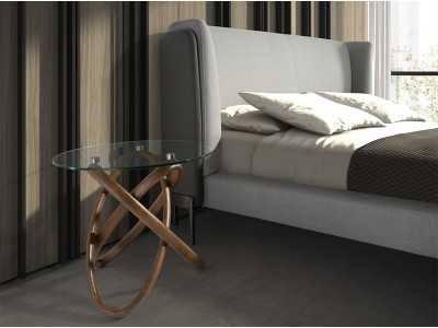 Mesa auxiliar redonda con base en madera maciza - CESARE