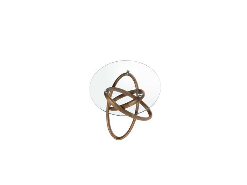 Round side table with solid wood base - CESARE