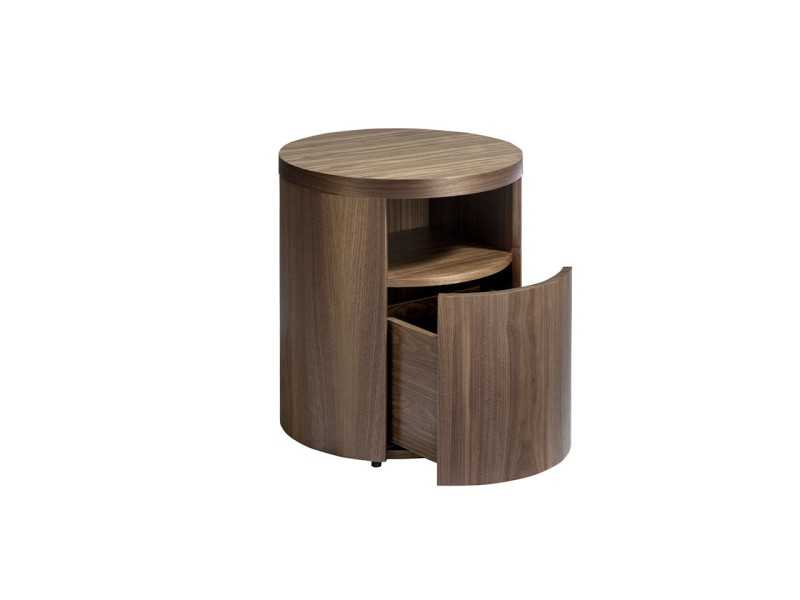Mesita de noche redonda en nogal - RODO NOGAL