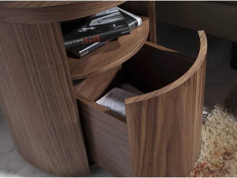 Mesita de noche redonda en nogal - RODO NOGAL