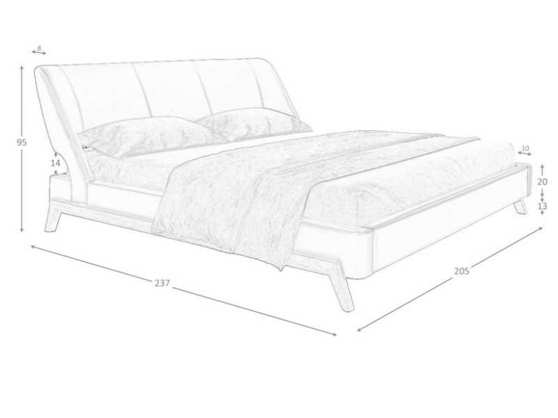 Complete designer bed upholstered in synthetic leather with walnut base - FLOWN