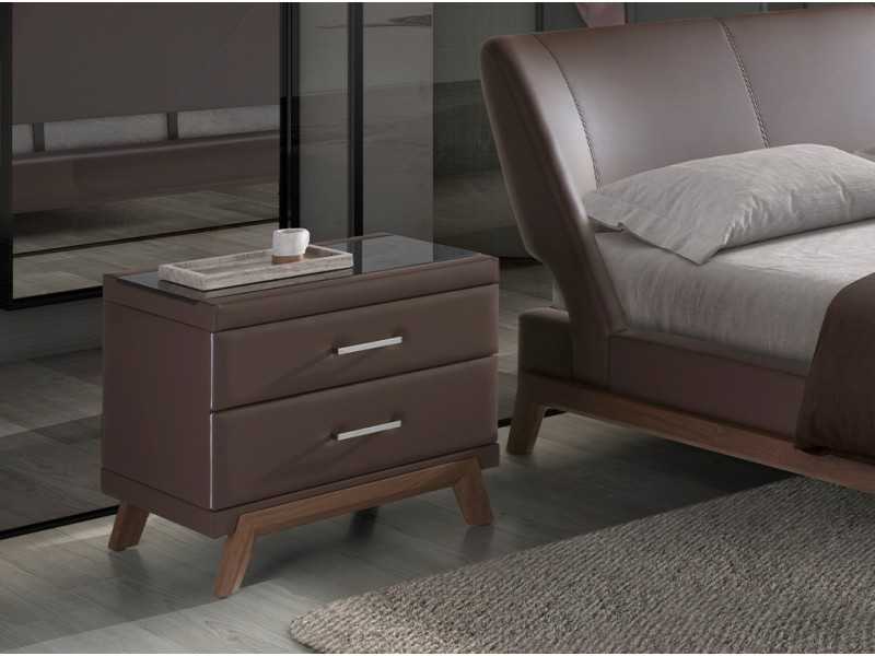 Upholstered bedside table with walnut wood base - FLOWN