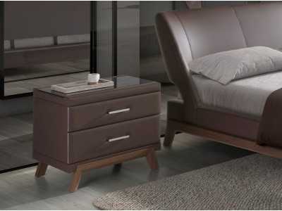 Upholstered bedside table with walnut wood base - FLOWN