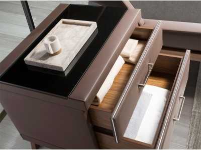 Upholstered bedside table with walnut wood base - FLOWN