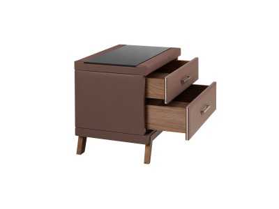 Upholstered bedside table with walnut wood base - FLOWN