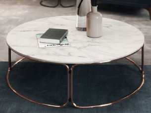 Round coffee table in gold steel and Carrara marble top - GUADUA