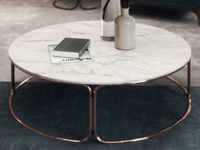 Round coffee table in gold steel and Carrara marble top - GUADUA Round coffee table in gold steel and Carrara marble top - GUADUA