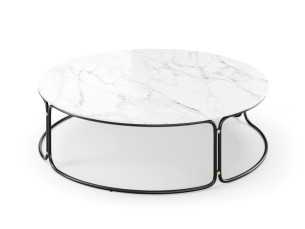 Mesa de centro redonda en acero dorado y tapa mármol de Carrara - GUADUA 2