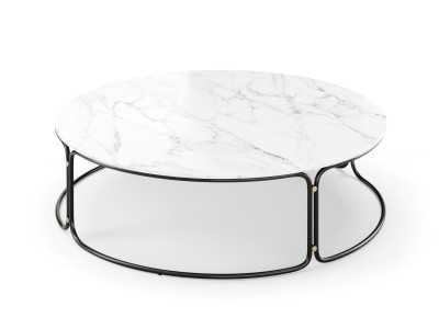Round coffee table in gold steel and Carrara marble top - GUADUA Round coffee table in gold steel and Carrara marble top - GUADUA
