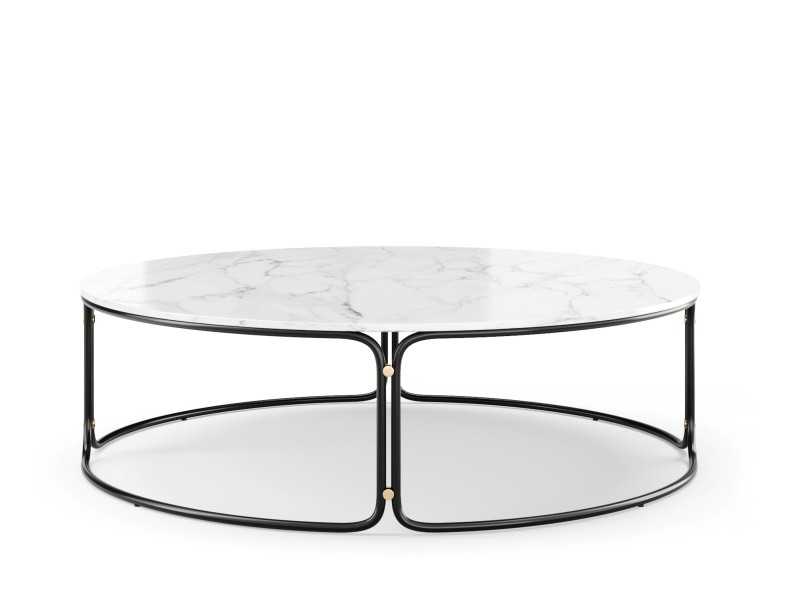 Round coffee table in gold steel and Carrara marble top - GUADUA