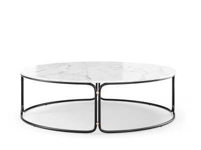Round coffee table in gold steel and Carrara marble top - GUADUA Round coffee table in gold steel and Carrara marble top - GUADUA