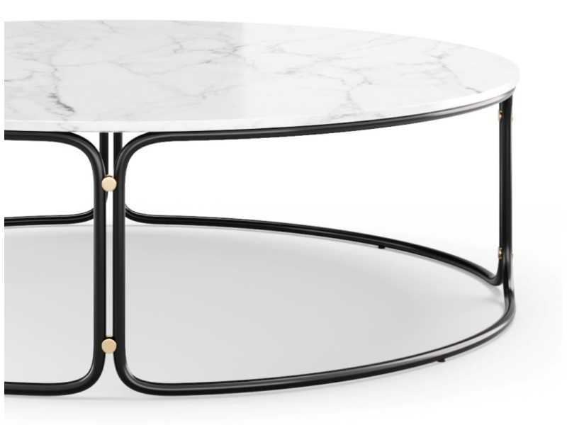 Round coffee table in gold steel and Carrara marble top - GUADUA