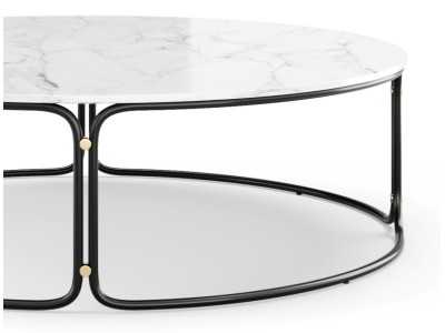 Round coffee table in gold steel and Carrara marble top - GUADUA Round coffee table in gold steel and Carrara marble top - GUADUA