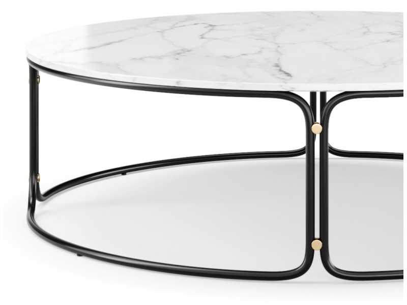 Round coffee table in gold steel and Carrara marble top - GUADUA