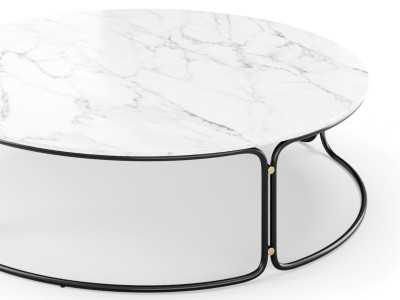 Round coffee table in gold steel and Carrara marble top - GUADUA Round coffee table in gold steel and Carrara marble top - GUADUA