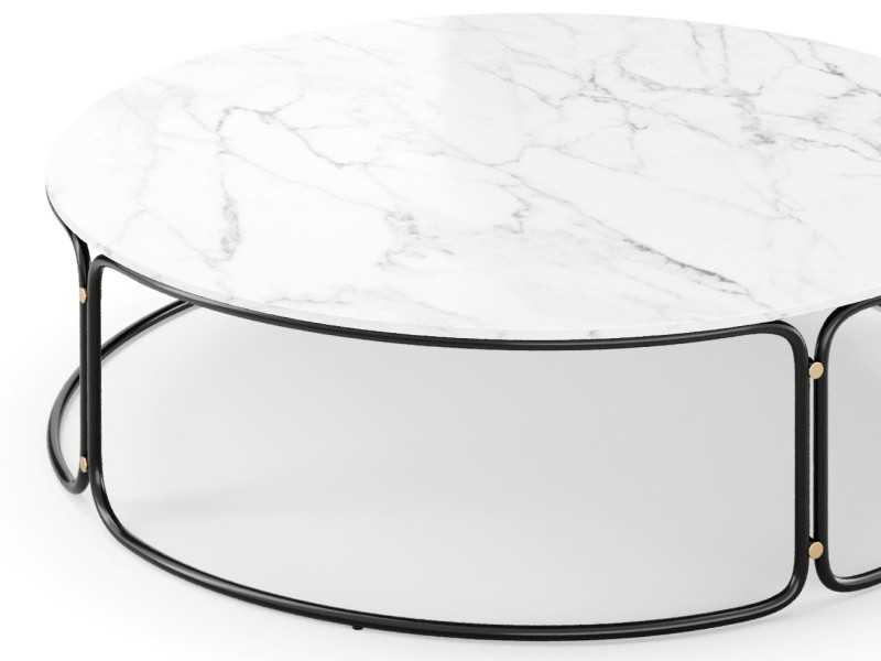 Round coffee table in gold steel and Carrara marble top - GUADUA
