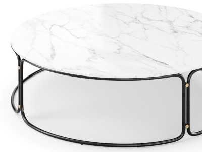 Round coffee table in gold steel and Carrara marble top - GUADUA Round coffee table in gold steel and Carrara marble top - GUADUA