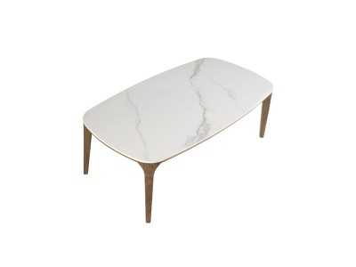 Oval barrel coffee table in walnut with porcelain marble top - BOTTE