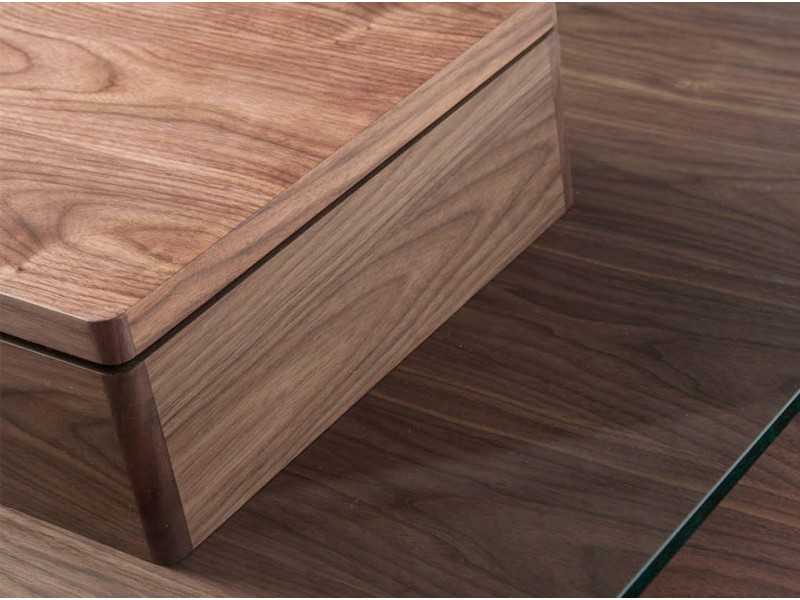 Table basse en noyer avec plateau en verre trempé - HOOK